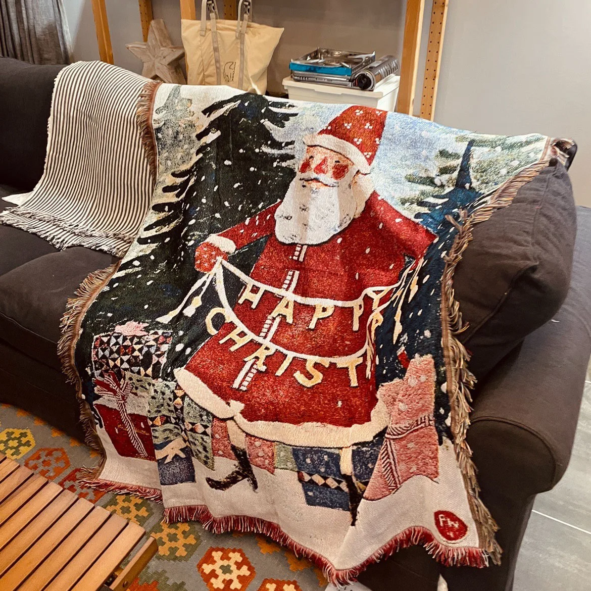 

Nordic Christmas blanket throw livingroom decor sofa towel Santa Claus Leisure blanket Christmas tree tapestry anime rug
