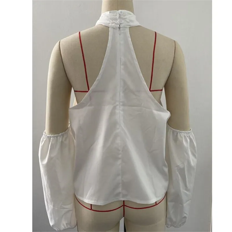

Women Blouses 2020 Summer Casual Sexy Off Shoulder Shirt Long Sleeve Solid O-neck Halter Office Blouse Pure Loose Tops Blusas