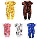 Детская летняя одежда Hooyi, комбинезон на молнии для мальчиков, одежда для новорожденных, хлопковая Слитная рубашка с коротким рукавом, боди для девочек