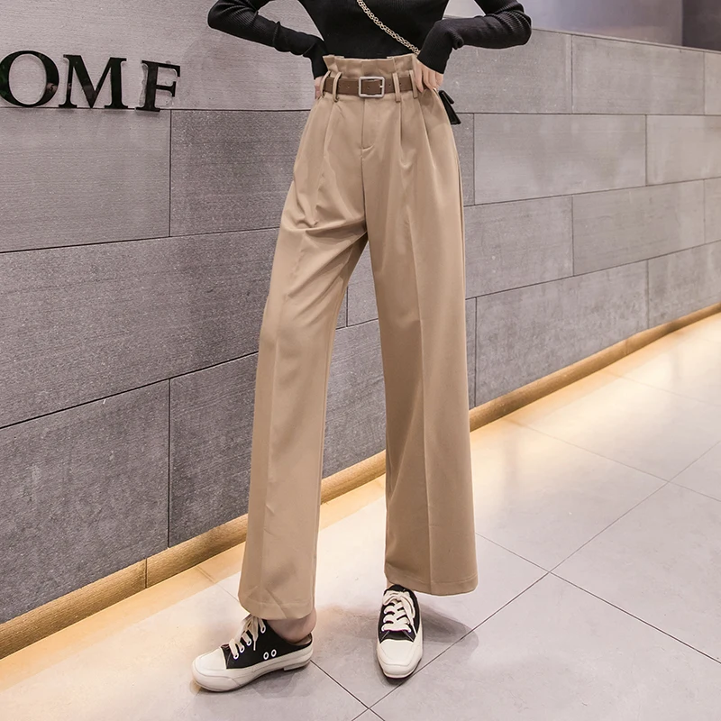 Новинка 2020 Уайлд Высокая талия в Корейском стиле гонконгском с поясом широкие