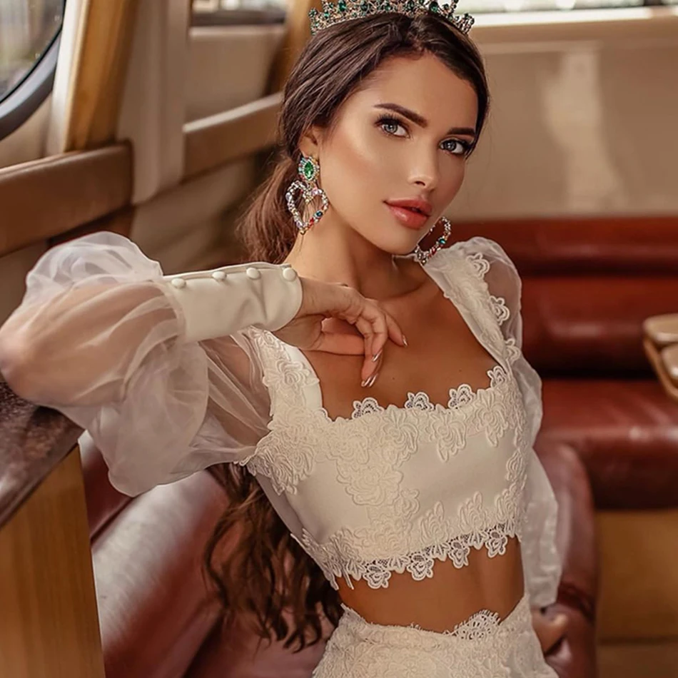 

ADYCE 2021 New Fashion White Two Piece Set Club Women Long Sleeve Lace Button Crop Top And Sexy Printing Mini Skirt Summer Set