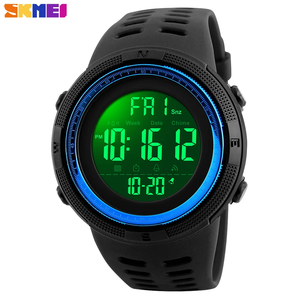 

Часы SKMEI мужские цифровые светодиодные, модные спортивные многофункциональные водонепроницаемые с будильником 5 бар и хронографом, 1251