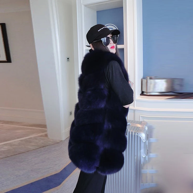 Женский меховой жилет из лисьего меха длинный женская верхняя одежда пальто