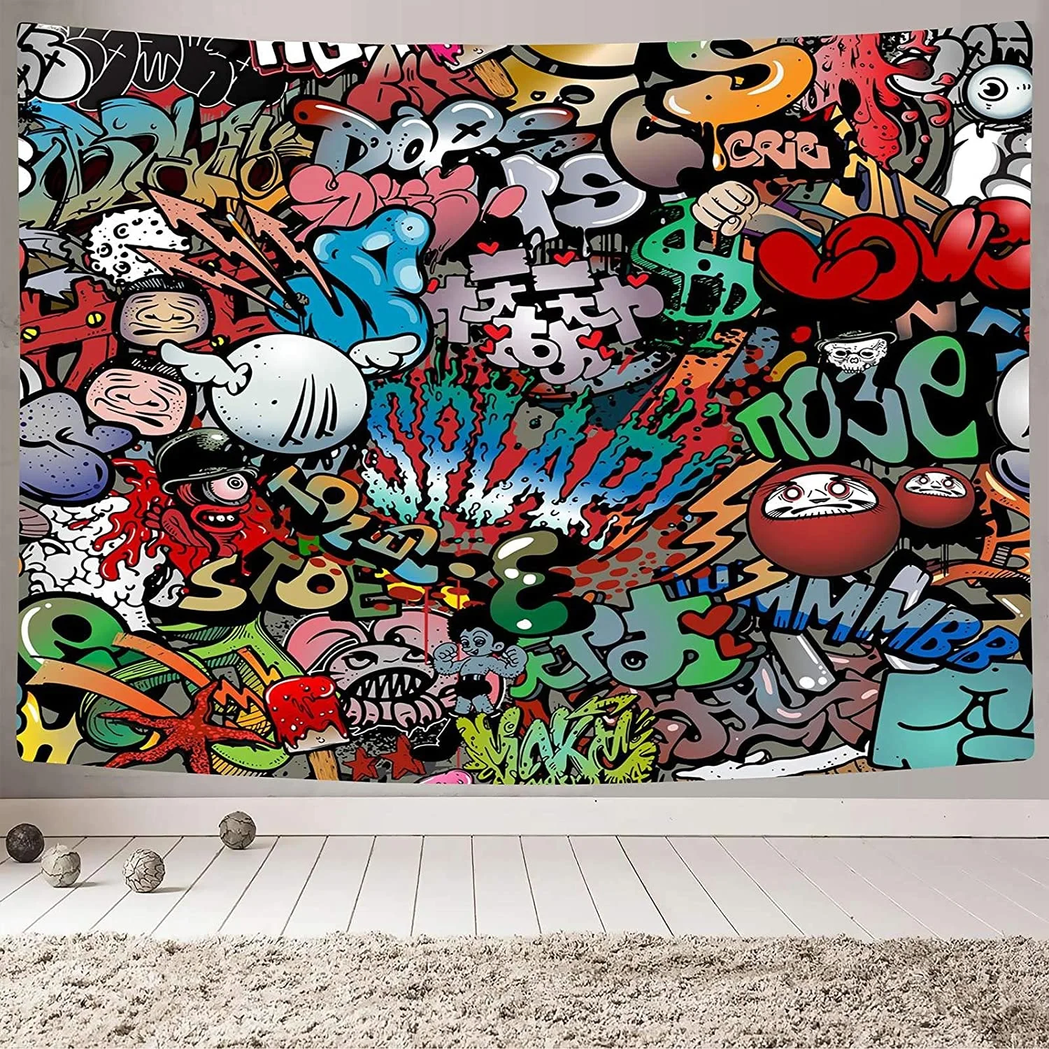 

New Trippy Graffiti Tapestry Hip Hop Hippie Art Wall Hanging Theme Party Decorative Background Tapestry Cool Decor