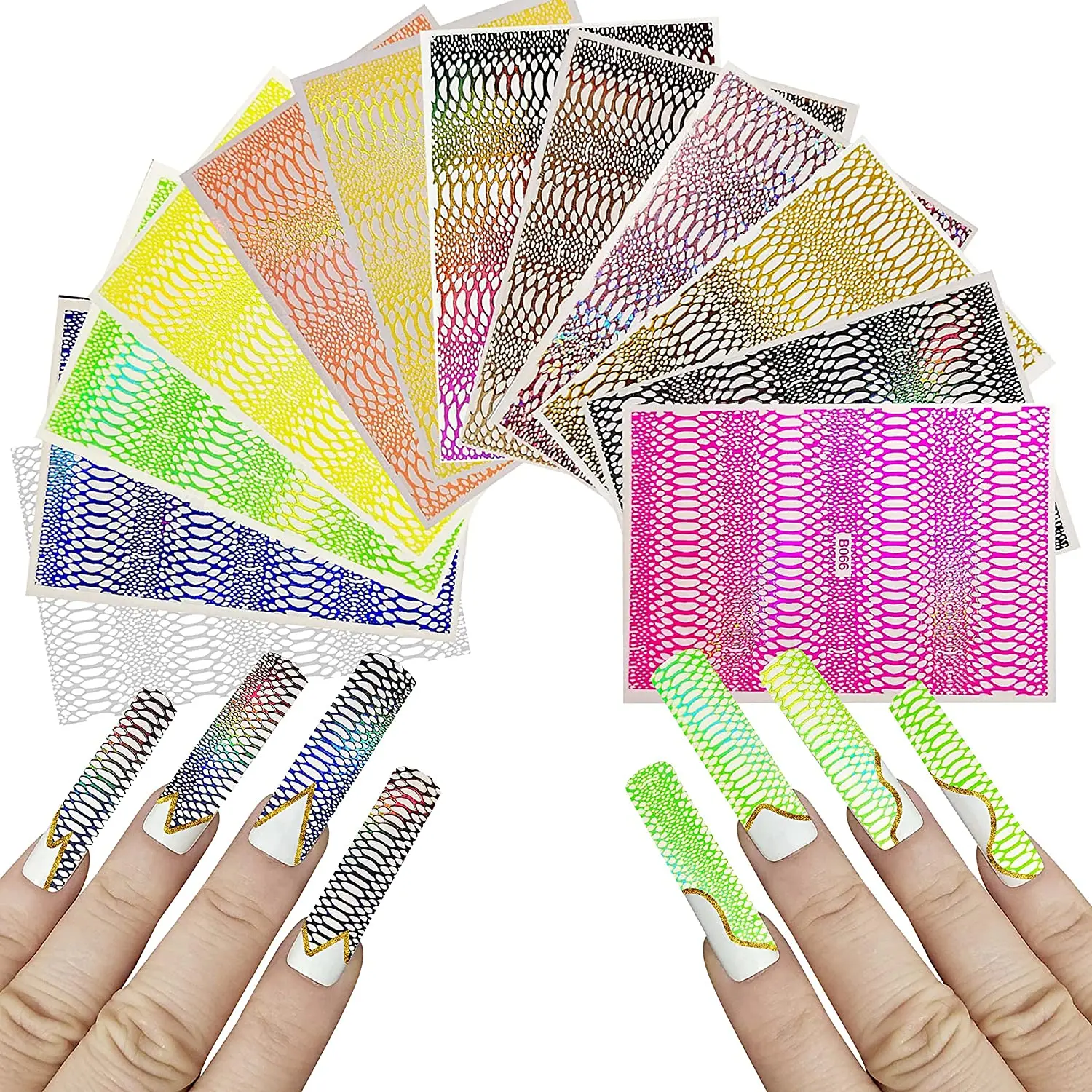 

4Sheet/Set SnakeSkin Tattoo-Iridescent Neon Water Transfer Sticker Nail,Snake-Skin Decorative Pattern Manicure Decal Sticker