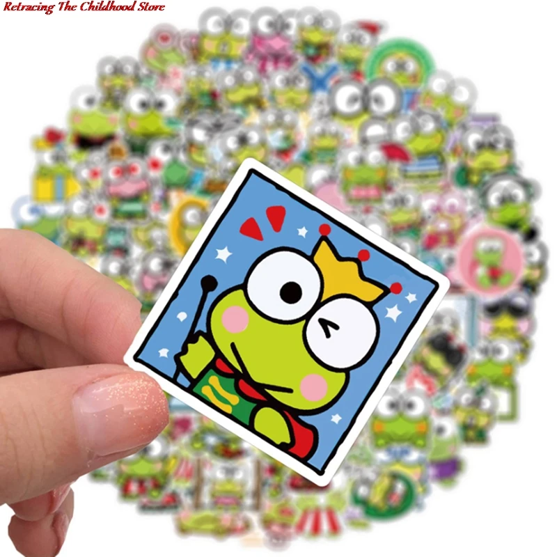 Pegatinas de Keroppi de rana de ojo grande para beb&eacute; y ni&ntilde;o, juguete cl&aacute;sico DIY para bicicleta, equipaje de viaje, guitarra, calcoman&iacute;as de PVC impermeables, 100 Uds.-0
