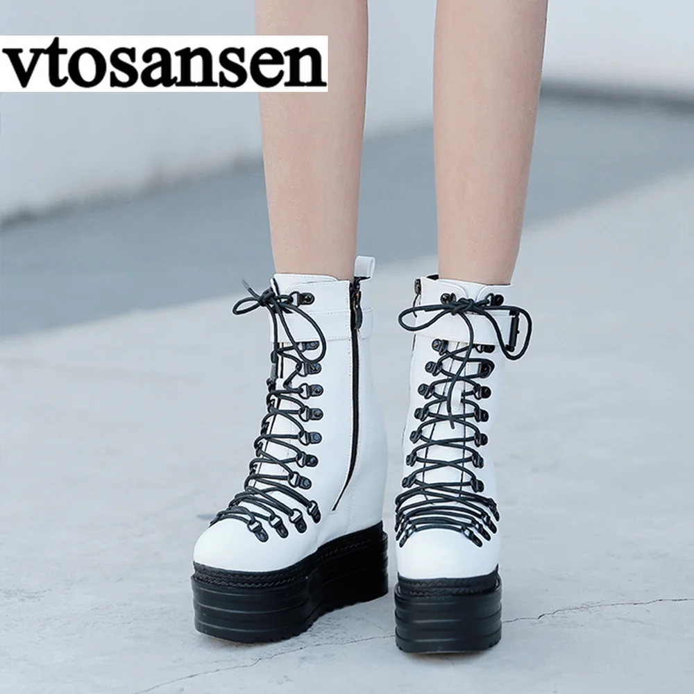 

Rock Style Gothic Shoes Sale Platform Heel Ankle Boots Shoelace Footwear Fashion Street White Wedding Shoes Winter Girl Filas