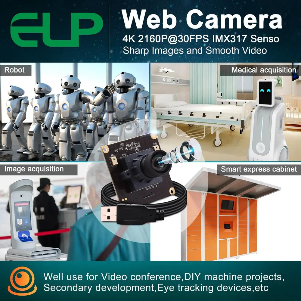 USB веб-камера ELP без искажений 4K x 2K 30fps UVC Бесплатный драйвер HD IMX317 цветной CMOS