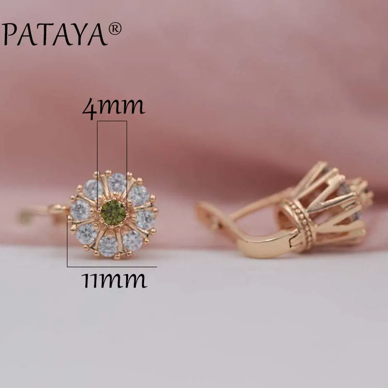 PATAYA New 585 Rose Gold Color Green Natural Zircon Lotus Dangle Earrings Engagement Wedding Gift Romantic Women Fashion Jewelry images - 6
