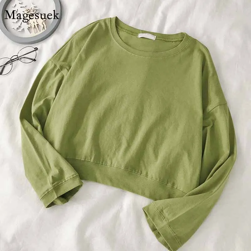 Loose Casual O-neck Thin Tops Short Sweetshirts Plus Size Early Autumn New Korean Style Simple Solid Color Women Clothing 11751
