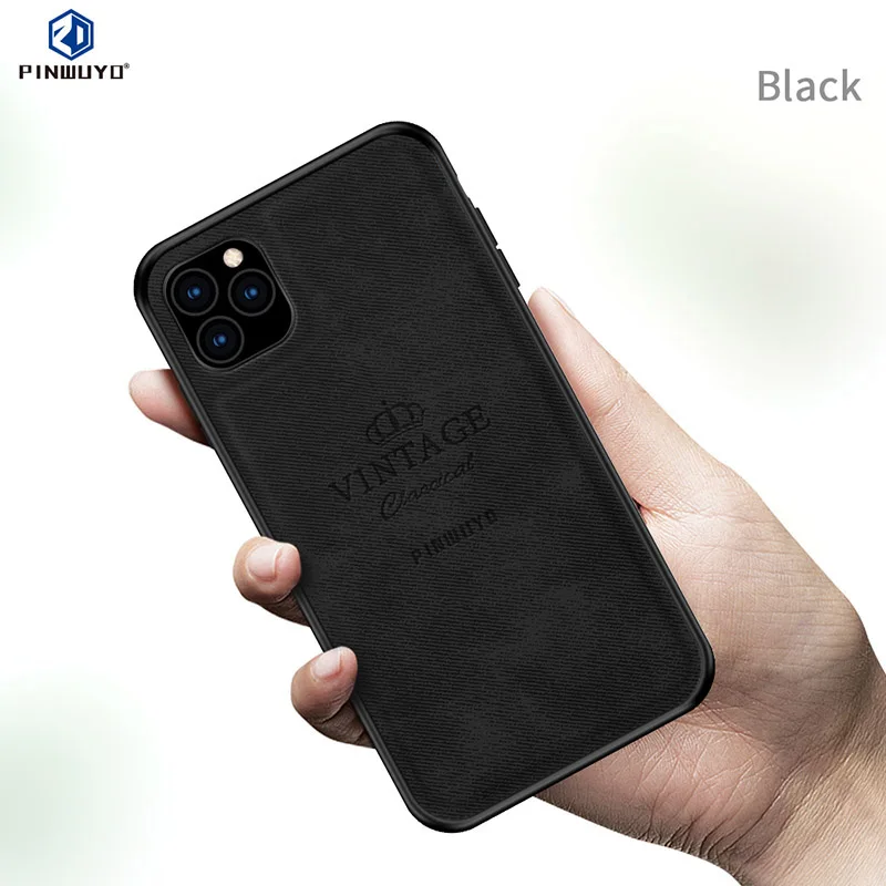 Черный Винтажный чехол PINWUYO для iPhone 11 Pro Max 6,5 ''PU кожаный тканевый чехол для телефона iPhone 11 Pro 5,8'' Чехлы для iPhone 11 Max - Цвет: Черный