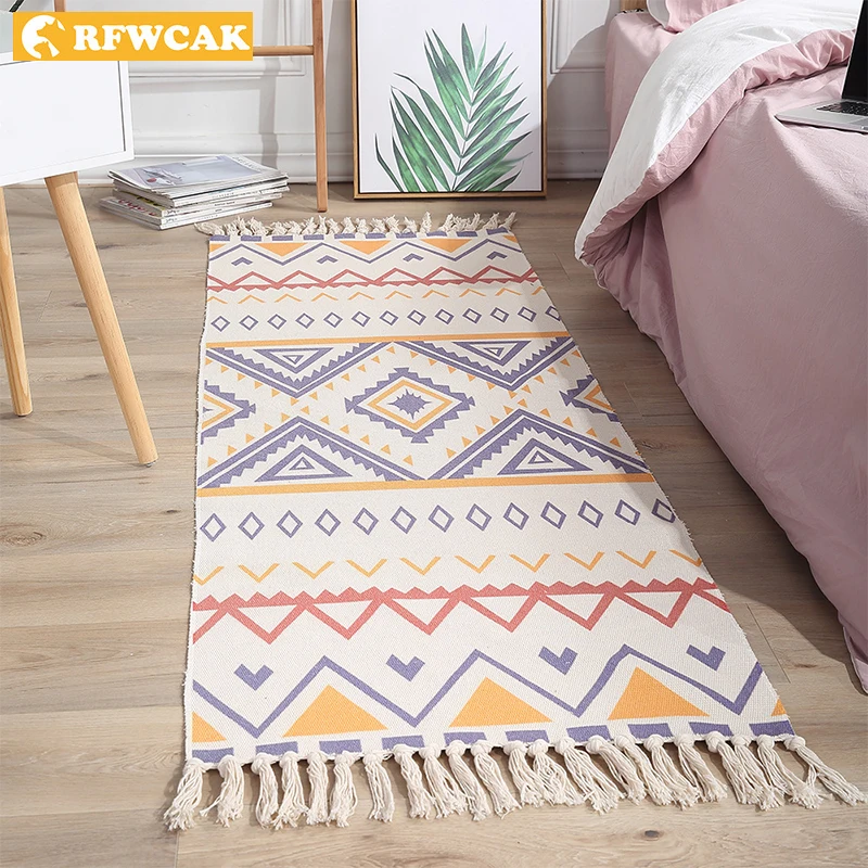 

European And American Ethnic Style Cotton Linen Mats Handmade Decoration Girls Bedroom Bedside Tatami Carpet Tapi Salon Tappeto