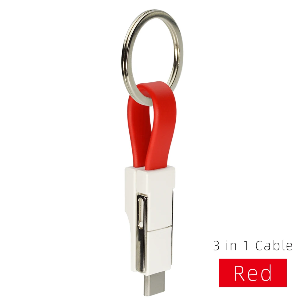 Красный CHAURE, 3 в 1, USB кабель, мини брелок, 2А, портативный магнитный кабель для быстрой зарядки, для освещения типа C, микро-кабель для синхронизации данных и зарядки - Цвет: Красный