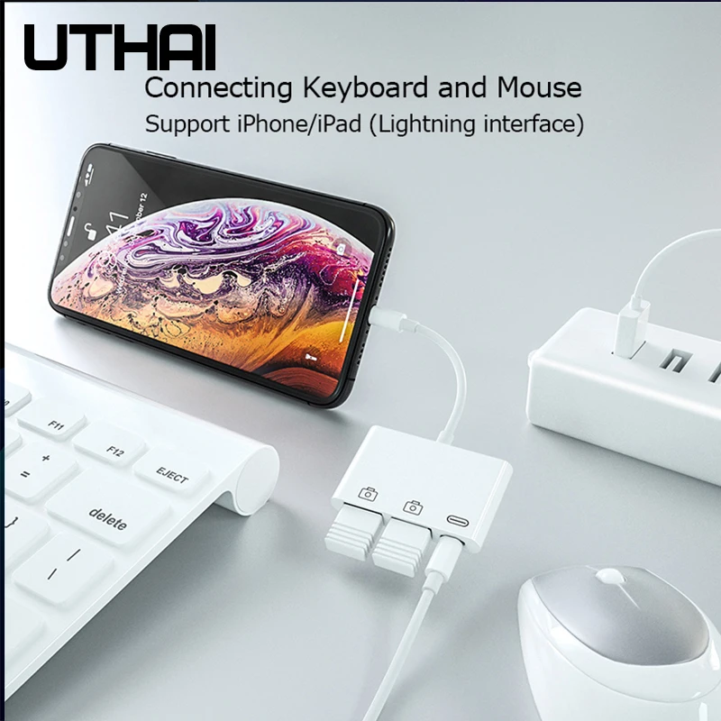UTHAI C50 для iphone USB OTG адаптер 500 мАч с зарядкой Lightning Высокая мощность поддержка IOS13