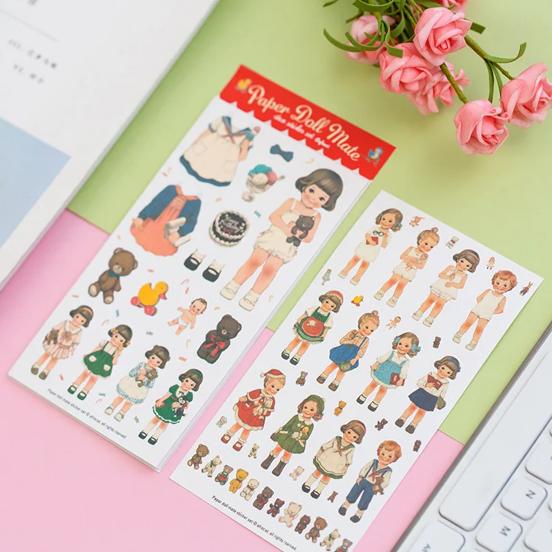 6 шт. бумажная кукла мат Kawaii одежда для переодевания девушка наклейка детей фото