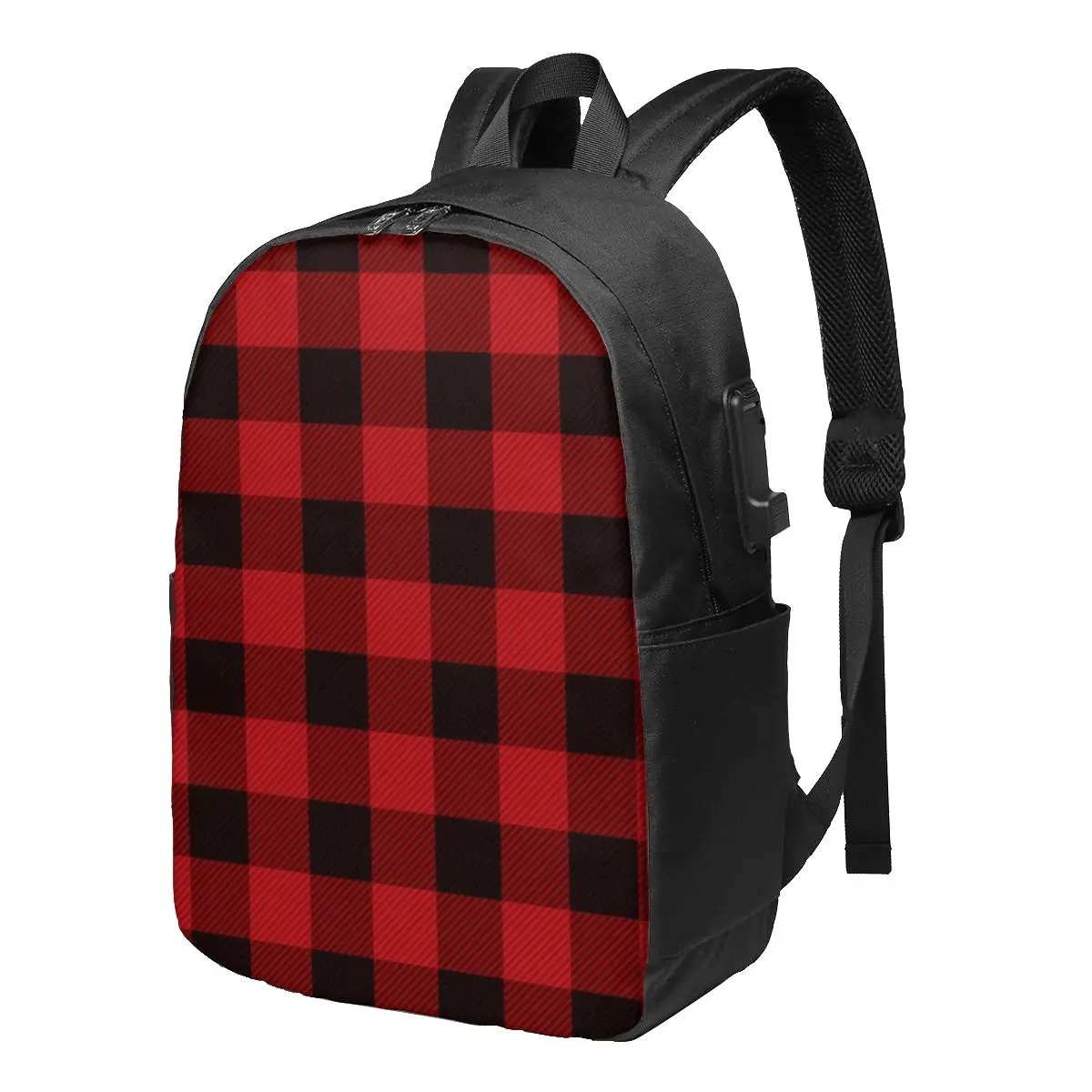 

Country Christmas Cottage Backpacks Geometry Cube Print Durable Charm Charging USB Backpack University Youth Bags