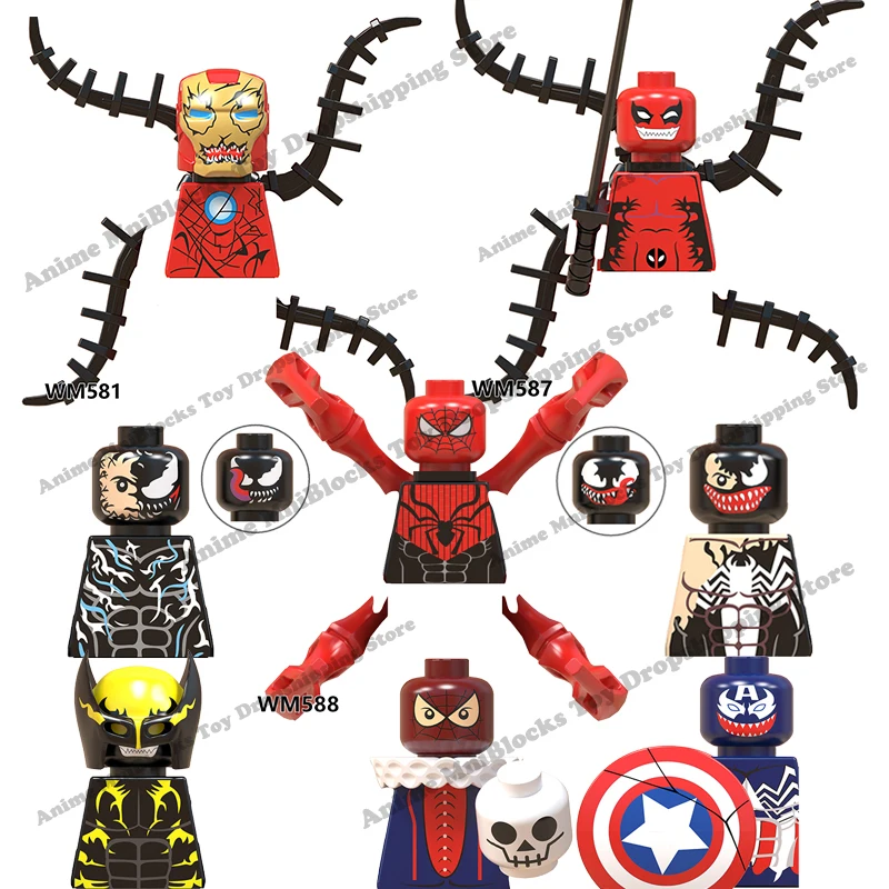 

WM6044 Anime bricks Marvel Iron man Spiderman Captain America Venom anime dolls mini action toy figures Assemble blocks kid gift