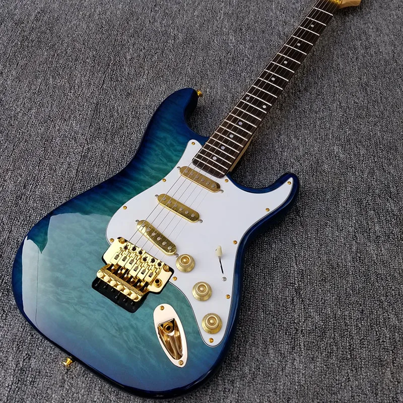 Электрическая гитара ST стеганый кленовый верх и гриф из розового дерева тюнеры с