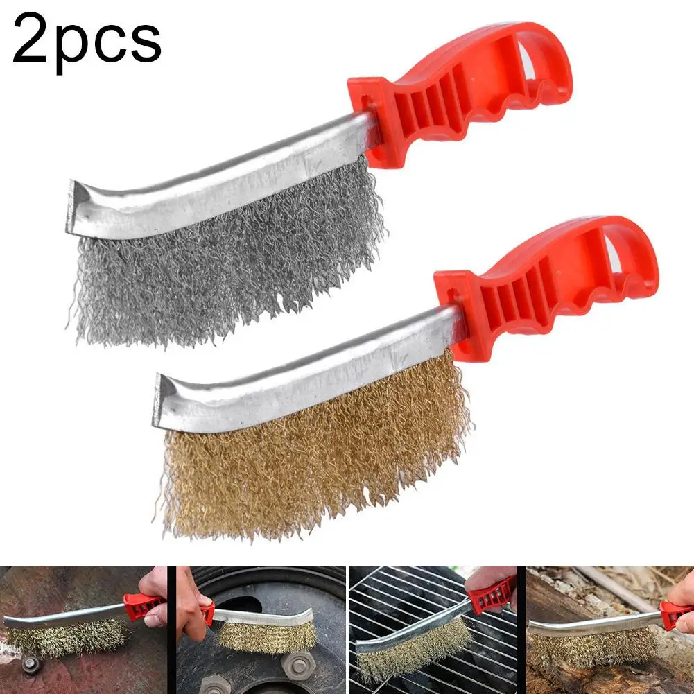 

2Pcs Barbecue Oven Grill BBQ Long Handle Steel Wire Cleaning Brush Cleaner Tool