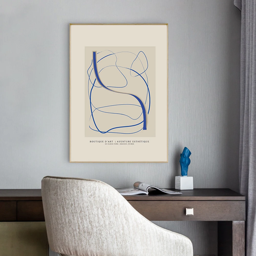 Современные синие линии обнаженной девочки абстрактная настенная Картина на