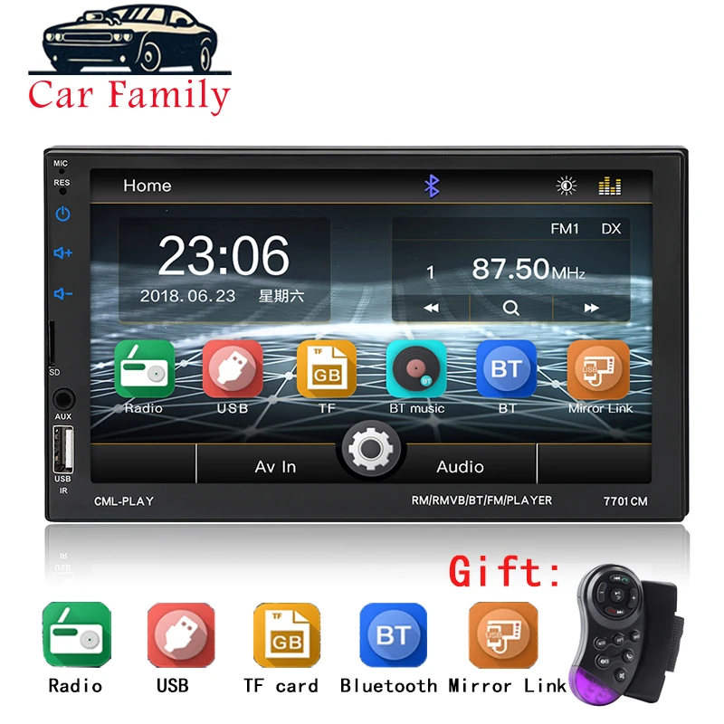 Автомобиль Радио Bluetooth 7 &quotсенсорный экран Экран BT Hands-free AUX USB FM Авто Аудио рулевое