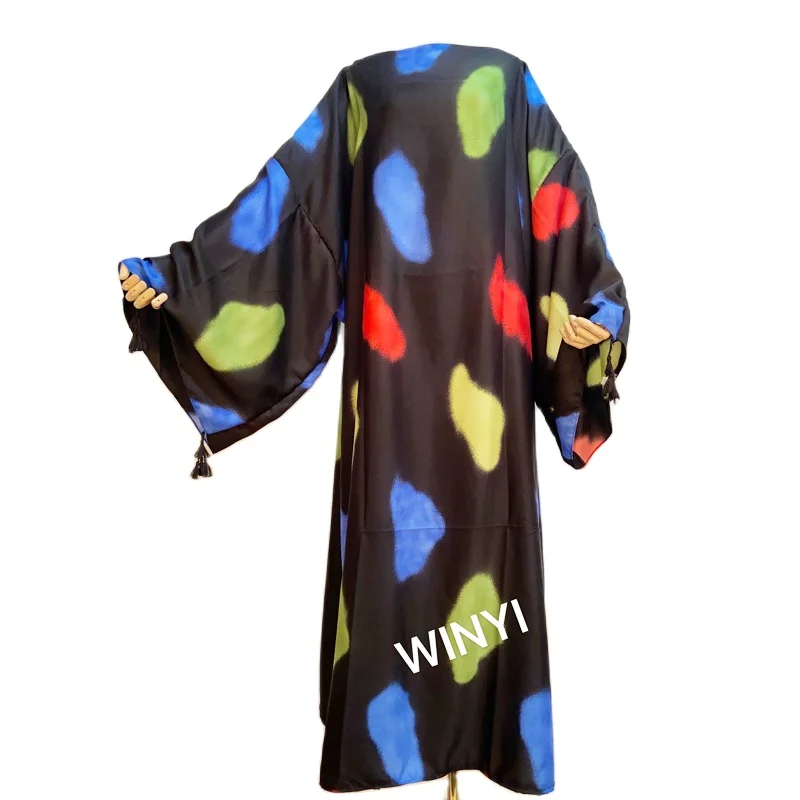 

Cotton robe femme hiver Elegant Long Sleeve Splicing Stripe Print Female dresses Vestdios abaya WINYI