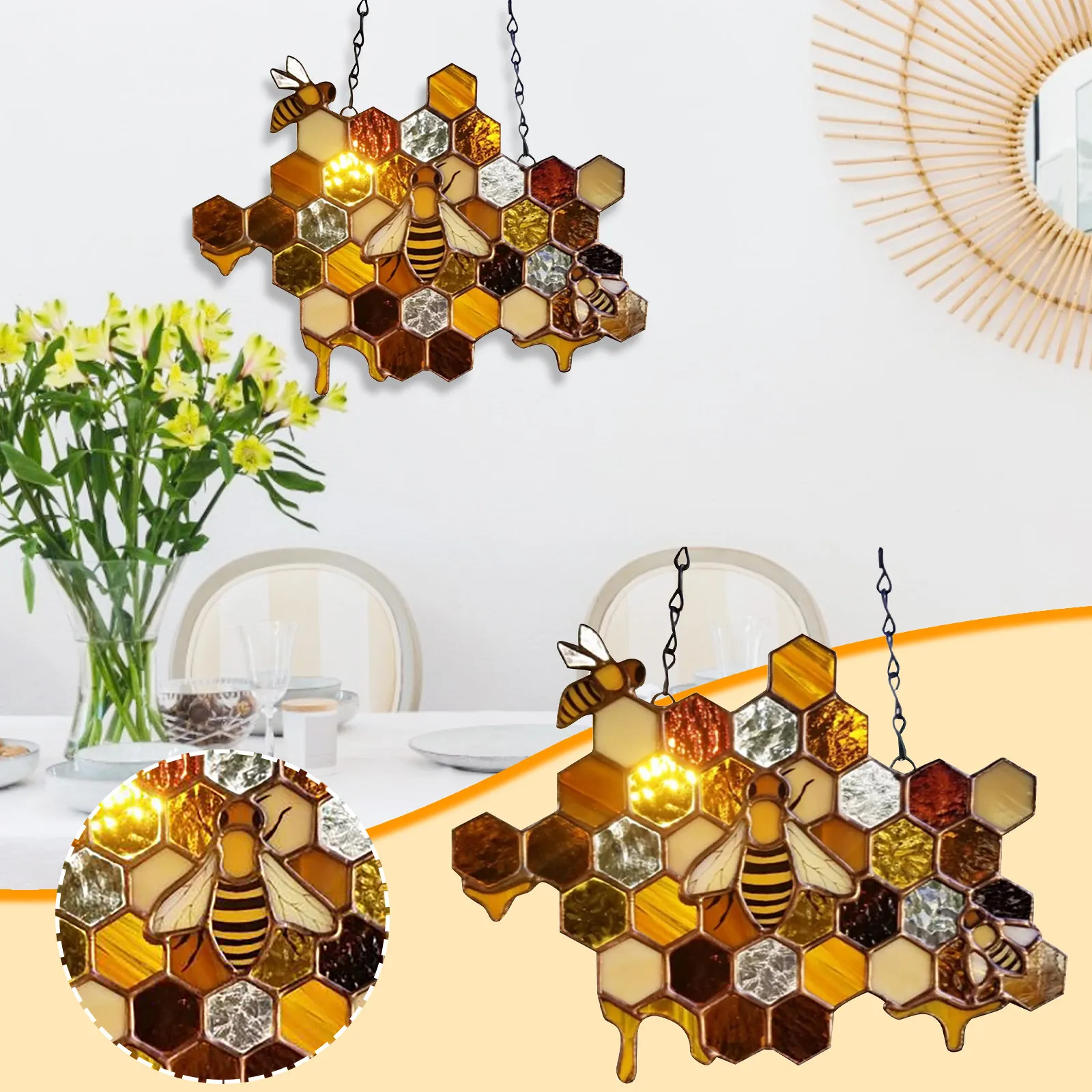 

Bee Hanging Decoration Happy Bee's Day Sign Hanging Sign Indoor Outdoor Door Hanging Decorations honeycomb Decorative Hangs
