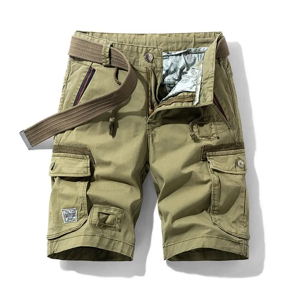

Summer Cargo Shorts Men Solid Color Knee Length Shorts All Match Mid Waist Multi Pockets Drawstring Cargo Shorts Streetwear