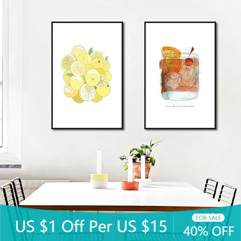 Минималистичные постеры со льдом лимоном чаем и фруктами настенные картины на