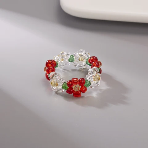 Женские кольца ручной работы с бисером, разноцветные романтичные кольца на палец в Корейском стиле, Без размера