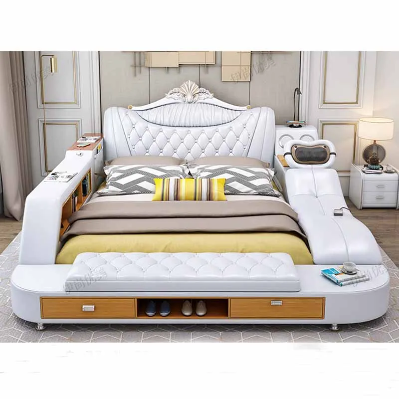 Modern Leather Fabric Bed With Storage Box Function Bedroom Furniture Set Chestrfield Style Multimedia Speaker USB Charger | Мебель