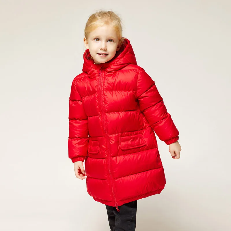 

Children Winter Down Puffer Jackets Boys Girls Mid-length Thick White Duck Down Coats Kids Hooded Water Resistant Warm Parkas