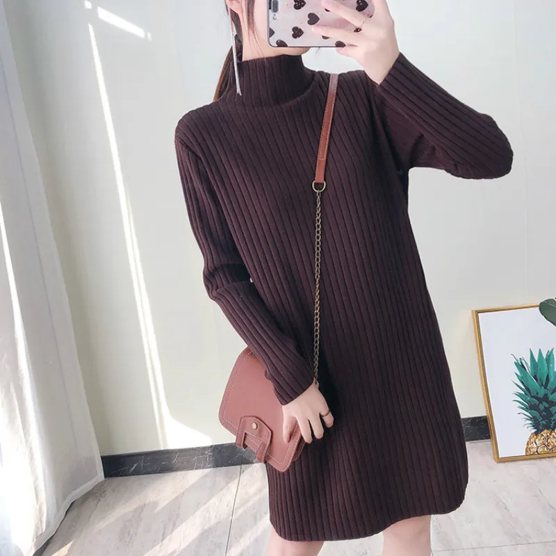 

Autumn Winter Warm Maternity Knitted Long Dress Pregnant Sweater Loose Oversized Pleated Pregnancy Sweaters High Collar Black