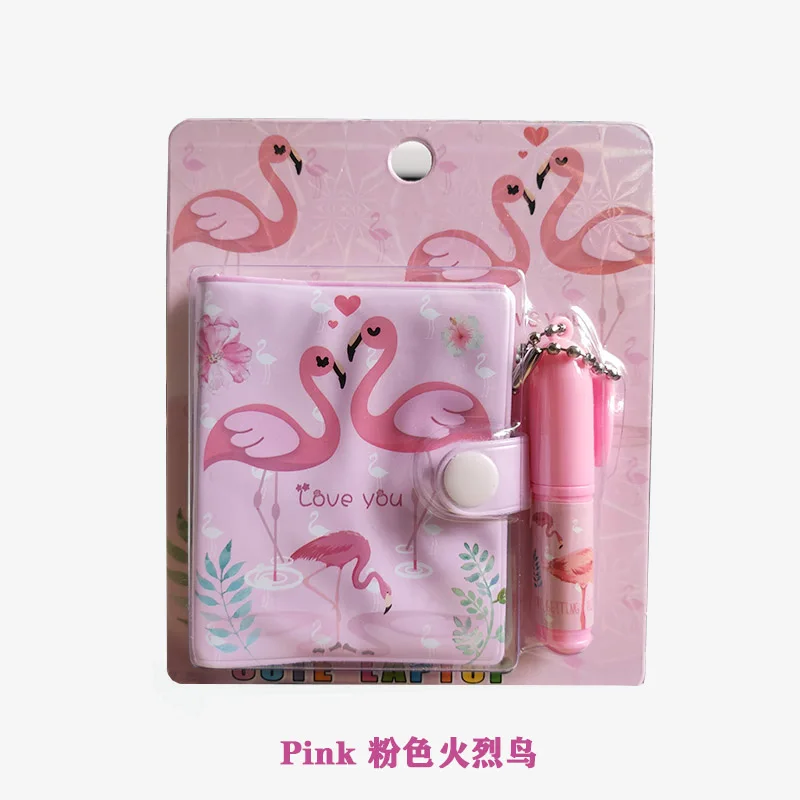 Pink Flamingo Мини Единорог блокнот с Фламинго с ручкой набор Kawaii животных медведи карманные блокноты для детей новые подарки студенческие канцелярские принадлежности - Цвет: Pink Flamingo