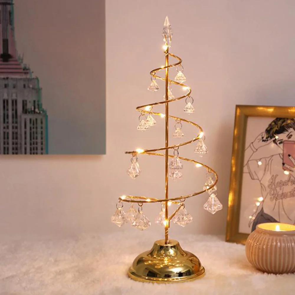 

13x13x33cmGold Silver Led Christmas String Light Bedroom Christmas Decoration Table Lamp Warm Cold White Desk Decor Night Light