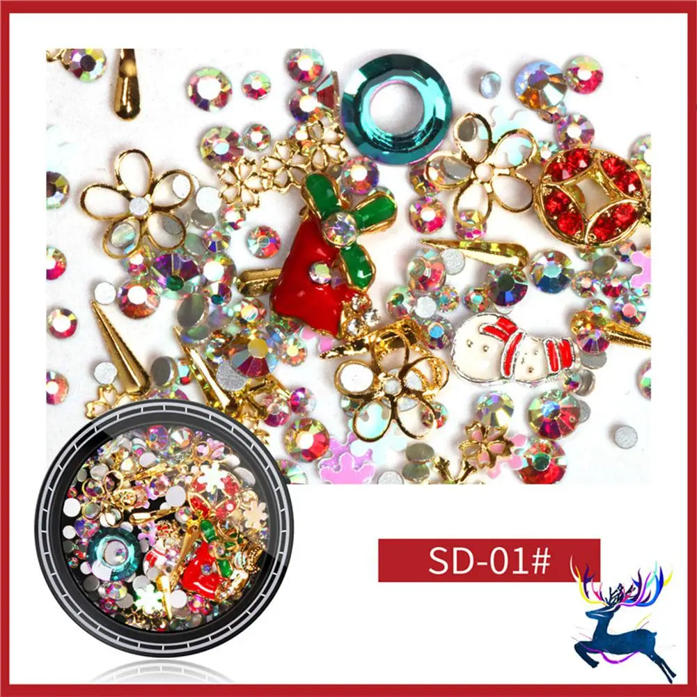 Рождественские украшения для ногтей, блестки для ногтей, блестящие стразы, Санта Клаус, снежинка, шпильки для украшения, смешанный маникюр, сделай сам, блестящий инструмент