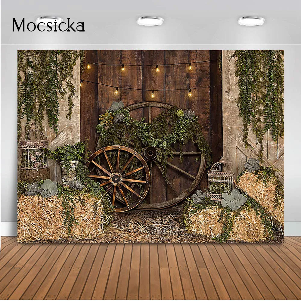 

Warehouse Haystack Newborn Kids Portrait Photography Backdrop Rustic Wood Wall Photo Booth Background Studio Easter Eggs