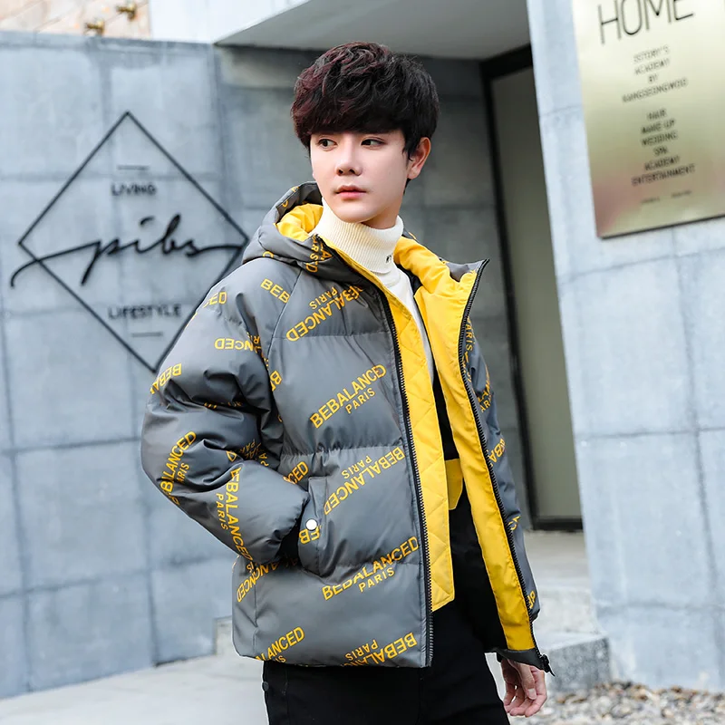 Winter men's short cotton-padded jacket new alphabet printed Stylish  cotton-padded jacket down bread menjacket