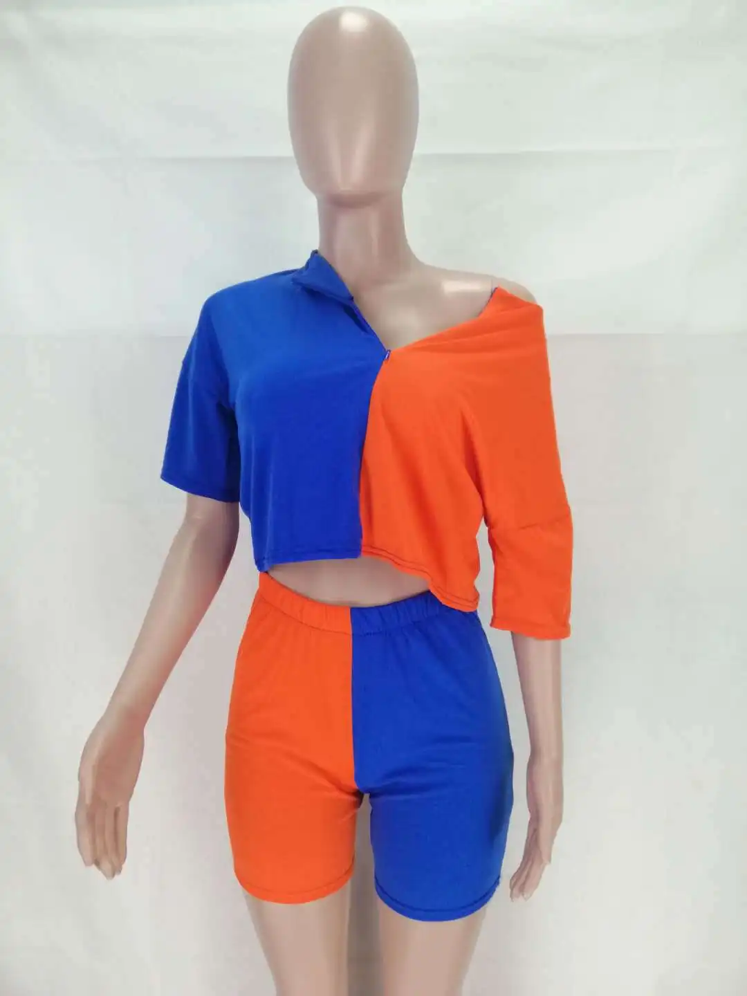 

HAOOHU Sexy Splice Two Piece Set Summer Outfits for Women Tracksuit Matching Clothes Sets Crop Top and Biker Shorts Sweat Suits