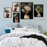 character poster abstract painting on the head of fashion woman plant trees home decoration canvas painting bedroom living room