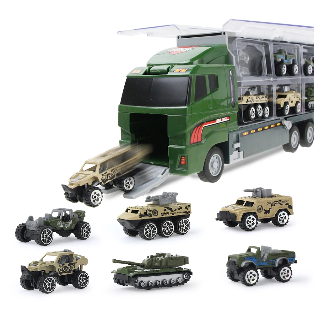 

7pcs/set 2 in 1 Diecast Alloy Military Truck with Ejection & Carry Function Slide Car Metal & Plastic Tank Model Vehicle Toys