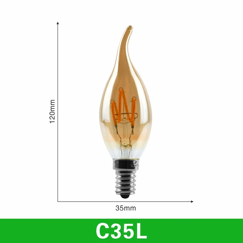 T45 ST64 G80 G95 G125 T225 Spiral Light LED Filament Bulb 4W 2200K Retro Vintage Lamps Decorative Lighting Dimmable Edison Lamp - Испускаемый цвет: C35L