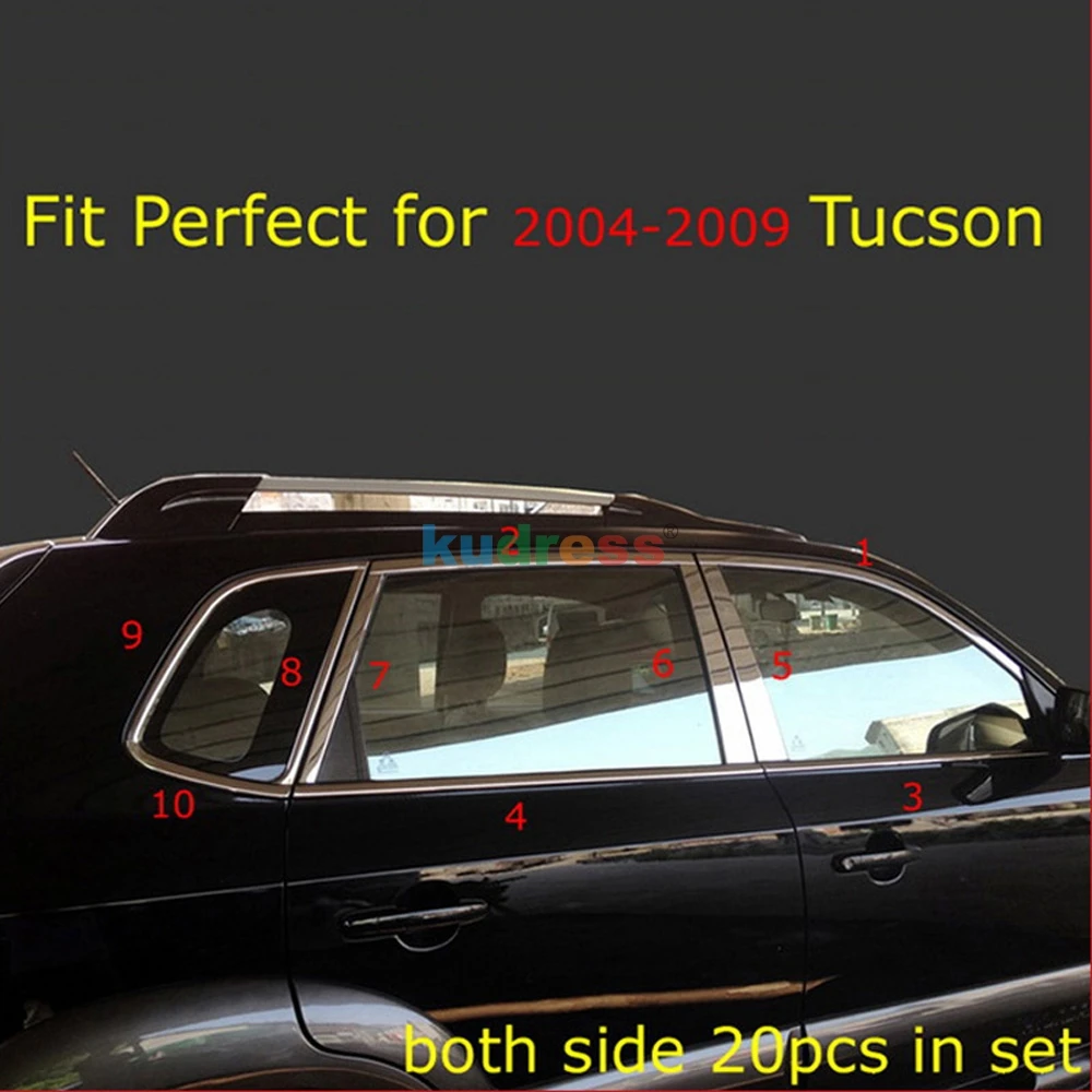 Для hyundai Tucson 2004-2009 нержавеющая оконная рама подоконник ремень планки стойки автомобиля-Стайлинг молдинги хром 18 шт