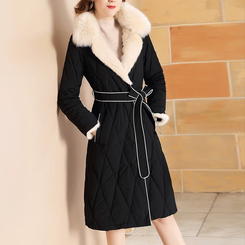Женский пуховик с воротником из натурального Лисьего меха зимняя куртка на 90%
