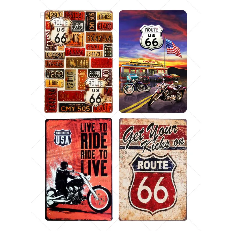 Винтажные металлические декоративные пластины HD Route 66 железная настенная
