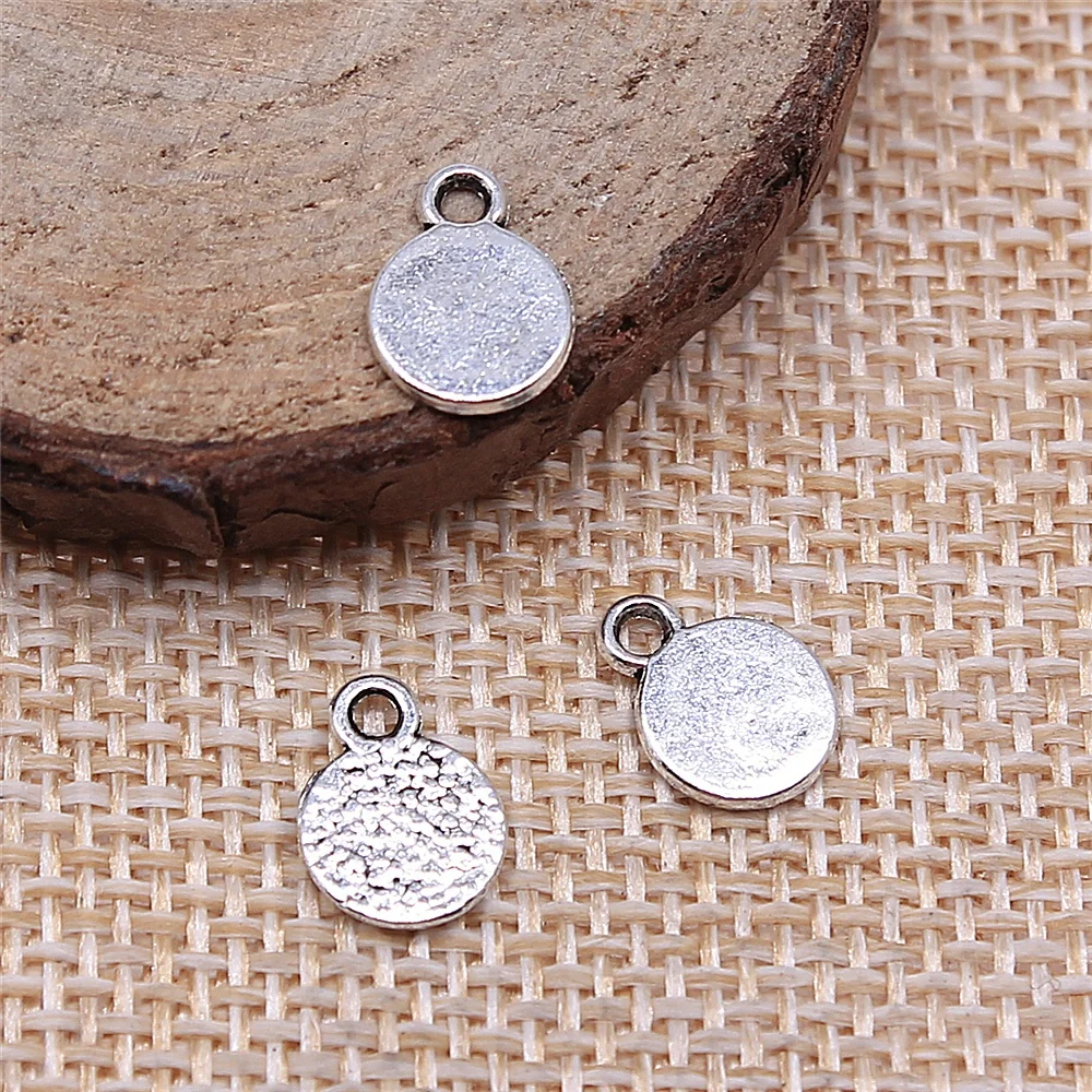 

80pcs 8x10mm Small Disc Pendant Charms Antique Silver Plated For Jewelry Making Zinc Alloy Jewelry Findings