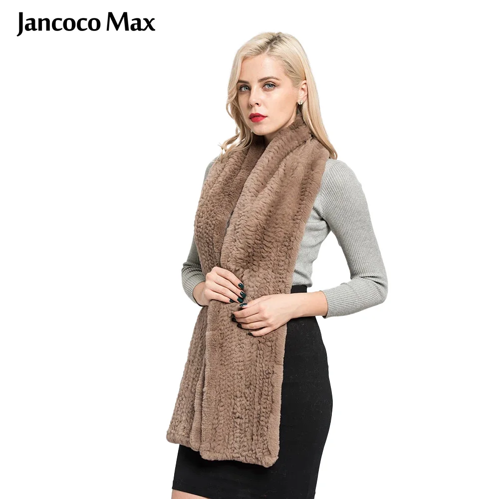 

Jancoco Max толстый вязаный Новый настоящий шарф из меха кролика рекс женский зимний теплый вязаный длинный шарф модные шали для женщин S7131