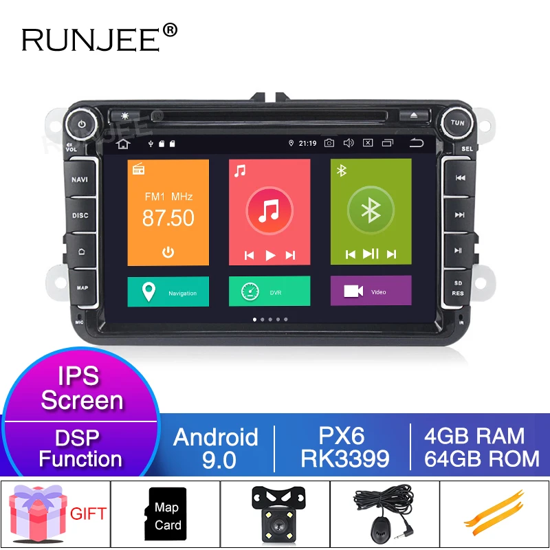 RUNJEE Два Din Автомобильный мультимедийный плеер PX6 Android 9 авто радио для