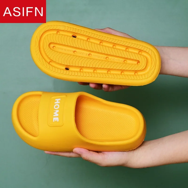 

ASIFN Thick Soft Soled Flat Slippers Women's Summer Home Couple Women Men Indoor Ladies Zapatos De Mujer Flip Flop Platform