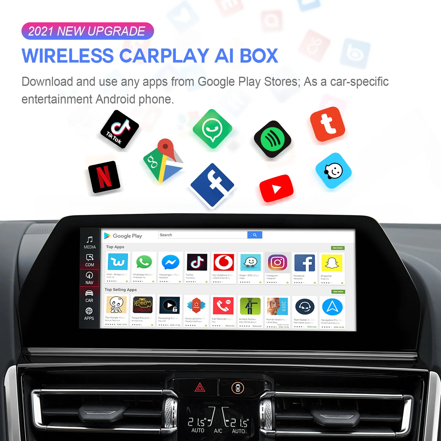 Оригинальный сенсорный экран OTTOCAST CarPlay AI Box 4 + 64 ГБ с кожаной поверхностью